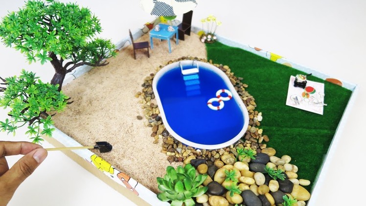 How to Make Mini Pool Zen Garden -  DIY  Fairy Garden For LoL Doll