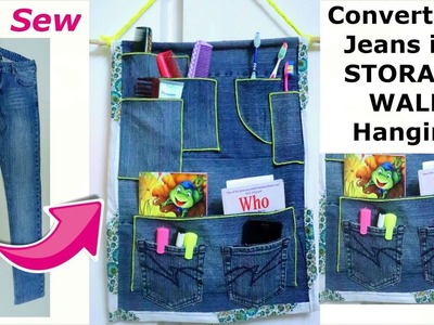 NO Sew DIY : Convert Old Jeans into Multipurpose Wall hanging holder | Diy Denim Storage Organizer