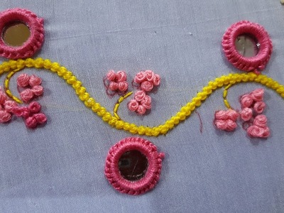 Beads stitch and  moti tanka french knot embroidery . by mirror ring hand work design
