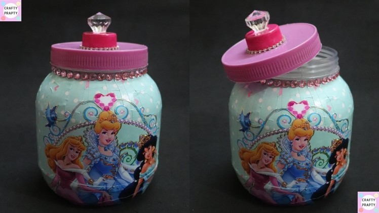 DIY Princess Jar. DIY storage jar with Waste Material.Disney Princess Organizer