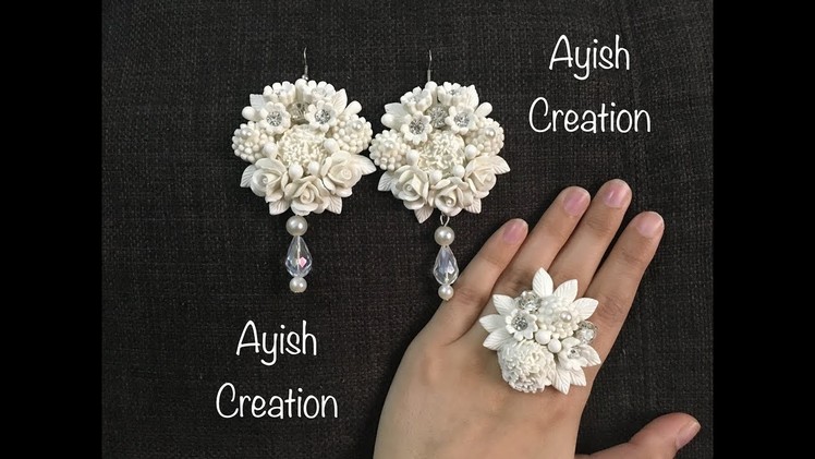 Dough jewelry making tutorial (earrings & ring), elegant white jewelry design