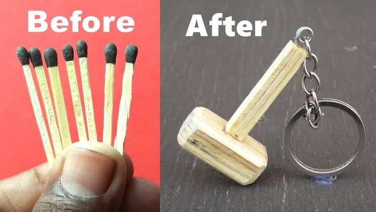 How to Make a Miniature Thor's Hammer Keychain with Matchsticks - DIY