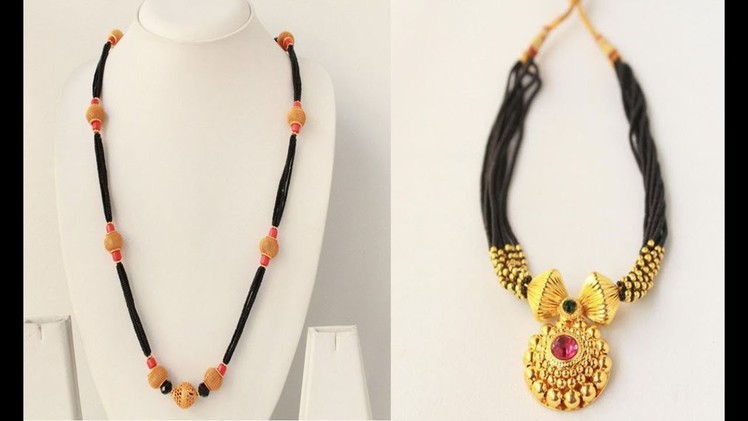 Latest Beautiful Black Beads And Gold Mangalsutra Chains Designs