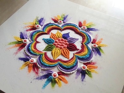 Rainbow series rangoli design l Festival colorful rangoli designs l DIY l Kolam