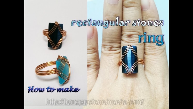 Ring with rectangular cabochon - easy jewelry making from copper wire 386