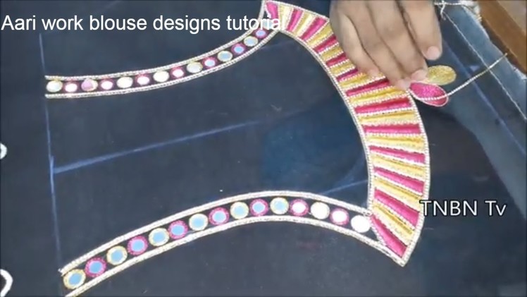 Aari work blouse designs tutorial | simple maggam work blouse designs | mirror work blouse designs