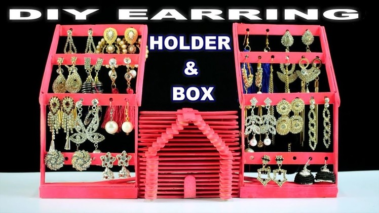 Earring Holder & Box || DIY Jewellery Organizer - bast out of Popsicle sticks - DIY Earring Holder