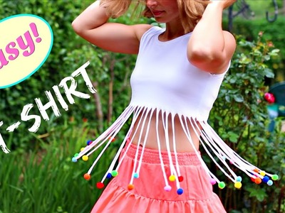 Fun DIY T- Shirt With Pom Poms! EASY DIY T-Shirt Ideas