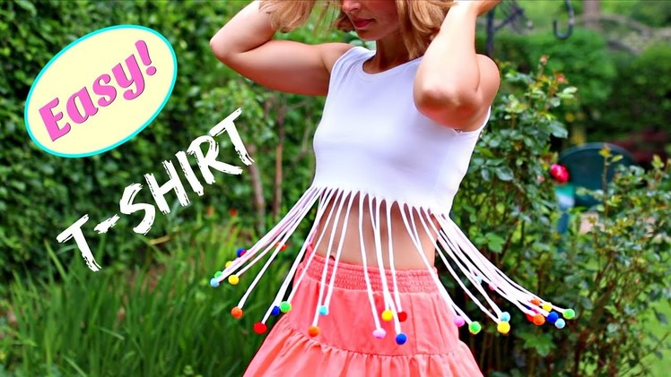 Fun DIY T- Shirt With Pom Poms! EASY DIY T-Shirt Ideas