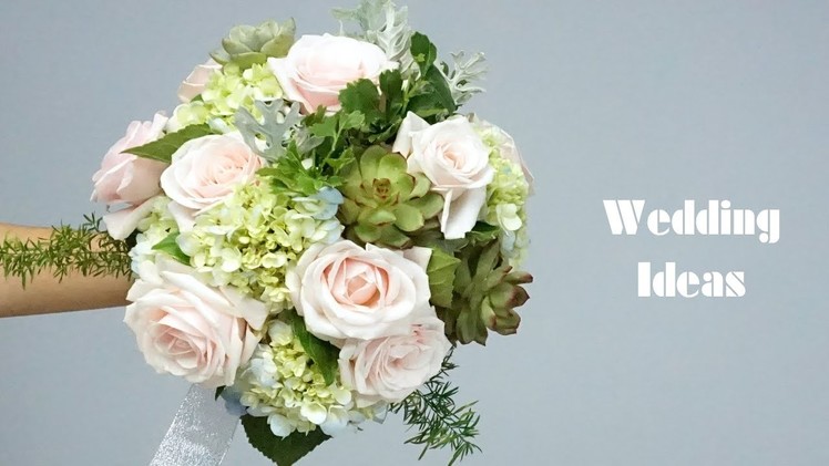 How to Make a DIY Wedding Bouquet Roses,Succulent,Hydrangea Hortensia?