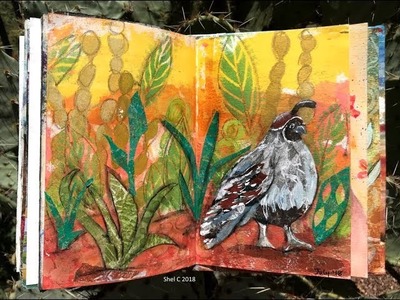 Mixed Media Art Journal Page with Paper Painting Collage - Quail
