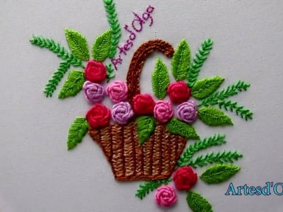 Hand Embroidery: Bullion Rose Basket | Bordados a mano: Cesta de Rosas en Punto Rococó | Artesd'Olga