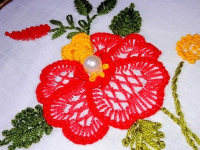 Hand embroidery :button hole stitch flower design for dress | sari | cushion cover .
