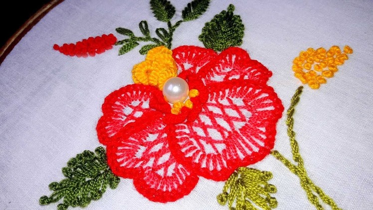 Hand embroidery :button hole stitch flower design for dress | sari | cushion cover .