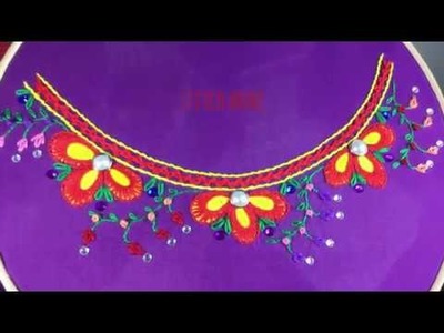 Hand embroidery easy stitch how to make Neckline embroidery Buttonhole stitch