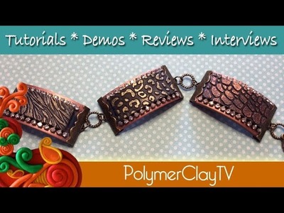 How to create a ribbon clamp stamped Wild Things Bling bracelet with polymer clay
