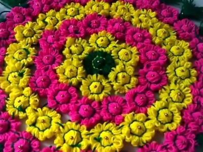 "Make  A Beautiful Woolen Flowers Thalposh Designs" || A Table Mat || TV Cover ||
