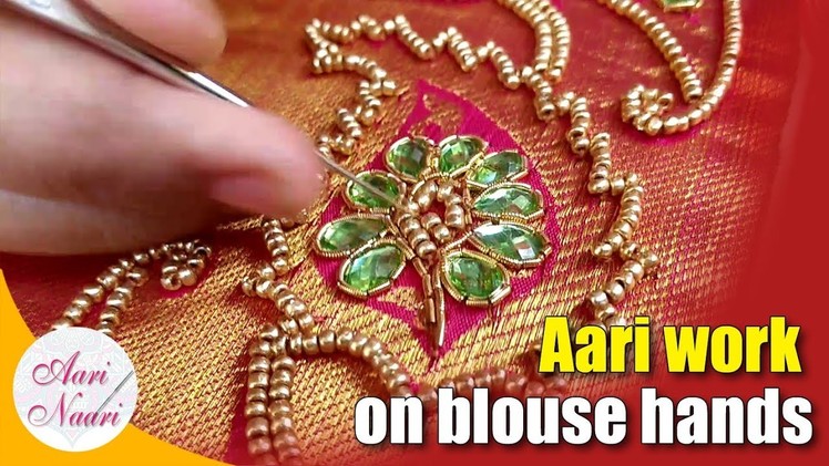 Aari work design on blouse hand tutorial | hand embroidery work | maggam work for beginners