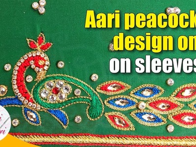 Bridal aari pecock on sleeves | maggam work peacock on hands | hand embroidery peacock on hands