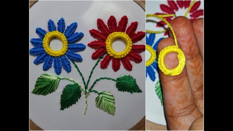 Double Button hole Stitch with anker thread ring hand embroidery new flower work
