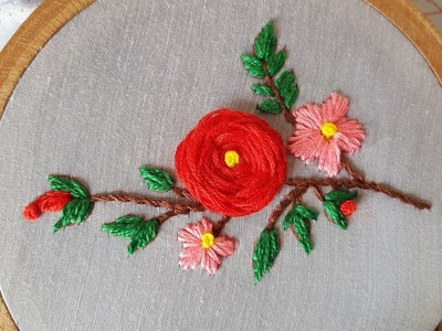 Hand Embroidery beautiful roses by satin stitches flower design embroidery work