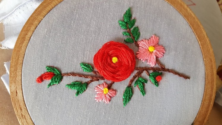 Hand Embroidery beautiful roses by satin stitches flower design embroidery work