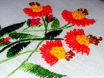 Hand Embroidery: Bullion Lazy Flower Stitch Design by Nakshi Katha