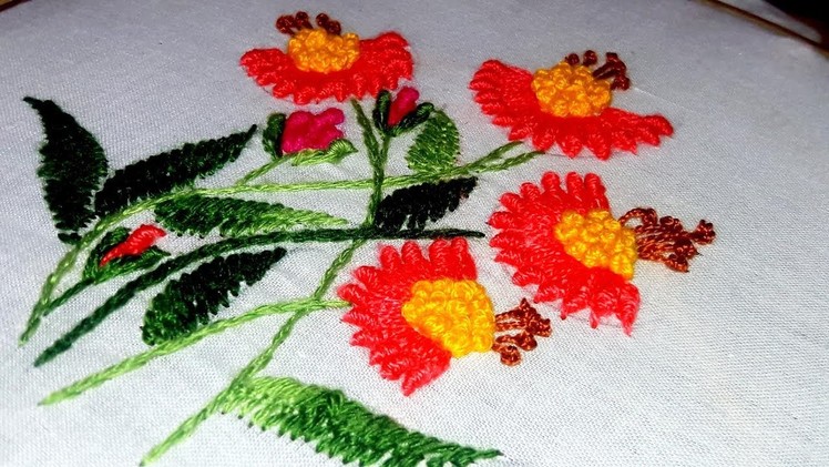 Hand Embroidery: Bullion Lazy Flower Stitch Design by Nakshi Katha
