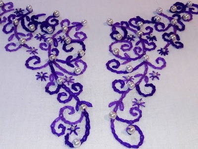 Hand Embroidery: Chain Stitch neckline design.