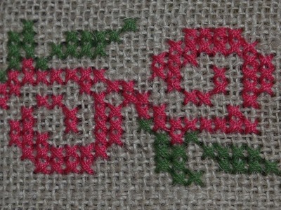 Hand Embroidery : Cross Stitch Embroidery : Border Design ( Door Mate Design ) on Jute Mat