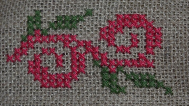 Hand Embroidery : Cross Stitch Embroidery : Border Design ( Door Mate Design ) on Jute Mat