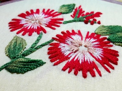 Hand embroidery flower design video tutorial by Nakshi katha