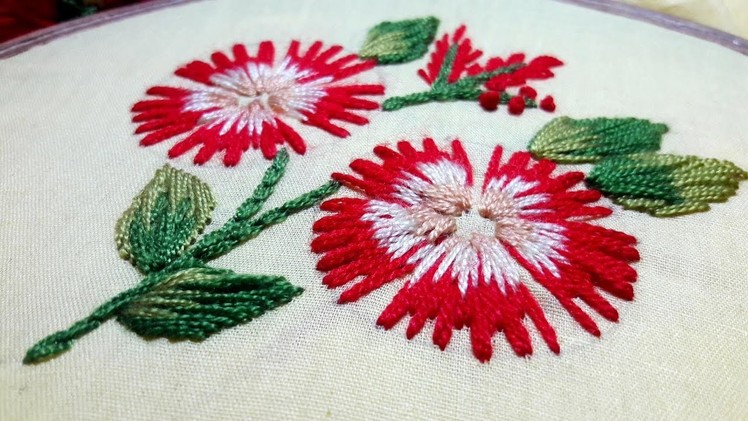 Hand embroidery flower design video tutorial by Nakshi katha