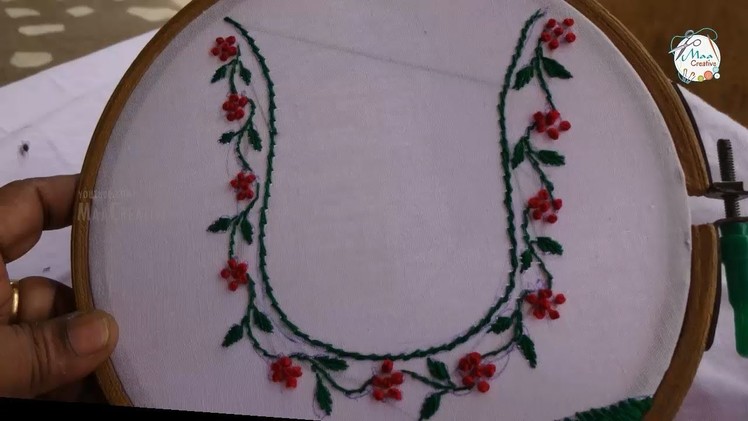 Hand Embroidery Flower Design Stem Fishbone Ring knot Stitch by Maa Creative