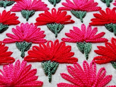 Hand Embroidery  Kashmiri Kashida Embroidery with lazy daisy Stitch  Hand Embroidery Designs.