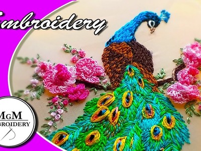 Hand Embroidery : Peacock with Roses || Вышивка:Павлин