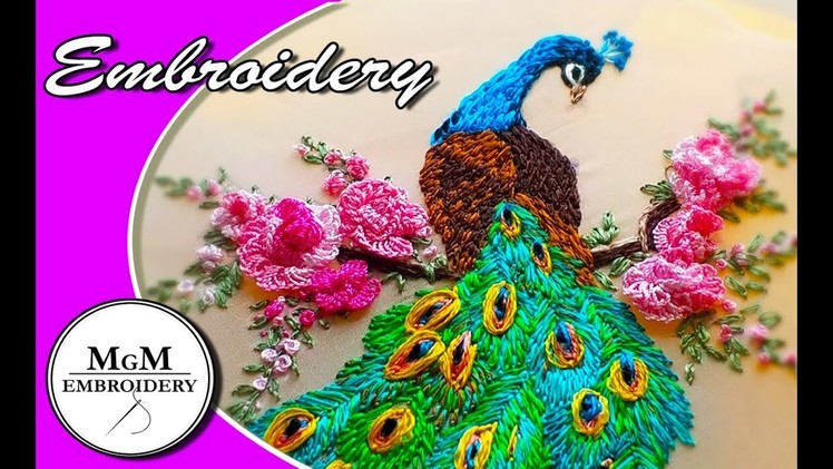 Hand Embroidery : Peacock with Roses || Вышивка:Павлин