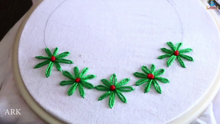 Hand Embroidery: Stitching flowers Hand Works For Neck Design | DIY Flowers Stitch | Ark Craft Works