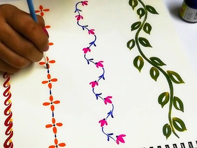 Hand Painted Border Designs for KURTIS. SAREES. BLOUSES | Fabric Painting Tips using Round Brush