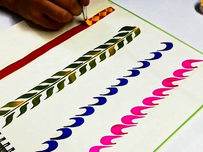 Hand Painted BORDER DESIGNS using FLAT BRUSH|Sarees.Blouses Border Design.Fabric borders designs