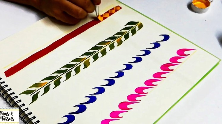 Hand Painted BORDER DESIGNS using FLAT BRUSH|Sarees.Blouses Border Design.Fabric borders designs