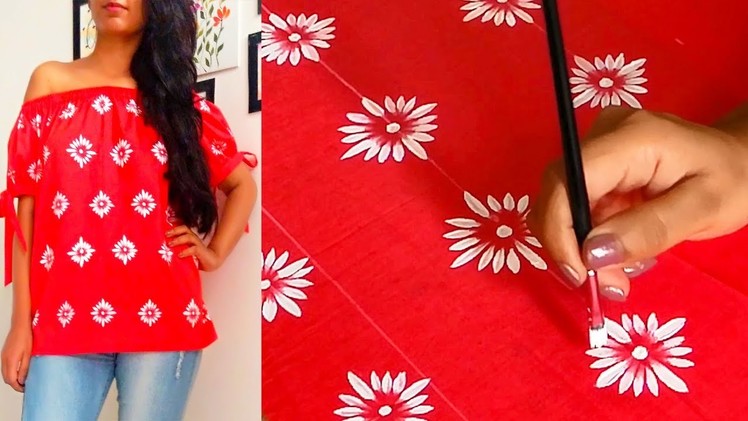 Hand Painted Designer Red Color Kurti.Top | One Stroke Painting Tips | Fabric Painting Designs