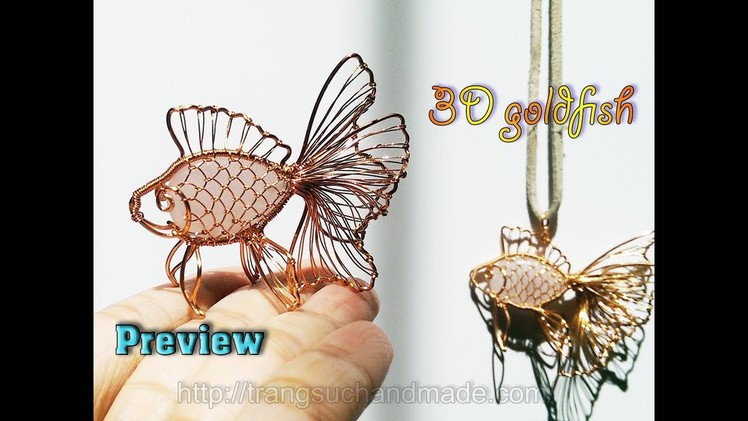 Preview 3D goldfish from copper wire and flat stone teardrop of Lan Anh Handmade