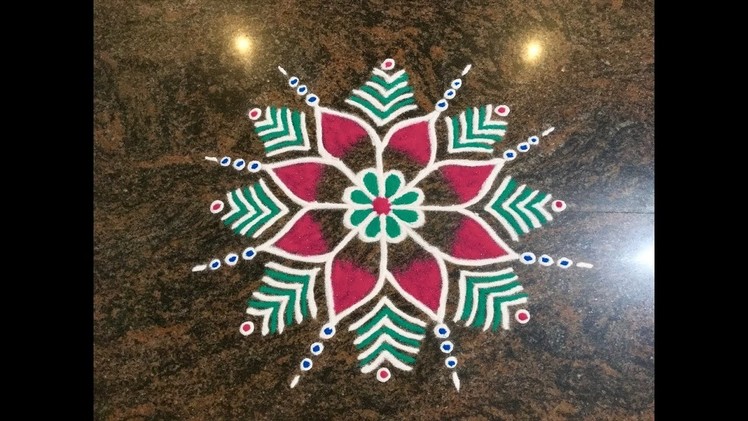 Simple Free Hand Rangoli Design with Beautiful Colours | Easy Rangoli for Festivals and Competition