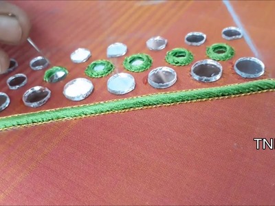 Simple maggam work blouse designs | mirror work neck designs | hand embroidery stitches | Diy