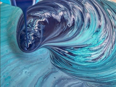 ( 13 ) Fluid Painting -Streaming- Blue and Turquoise Swirl on 40x40cm Wood