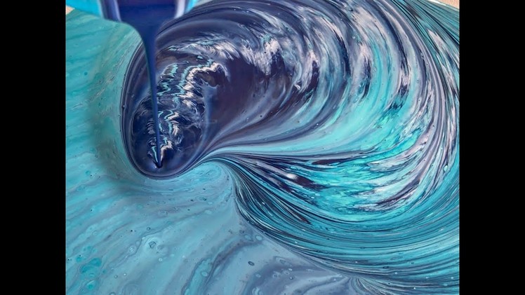 ( 13 ) Fluid Painting -Streaming- Blue and Turquoise Swirl on 40x40cm Wood