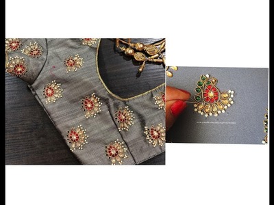 Chand Bali Aari.Maggam.Hand Embroidery Kundan Work on Blouses. Tops. Suits - Step by step in Hindi