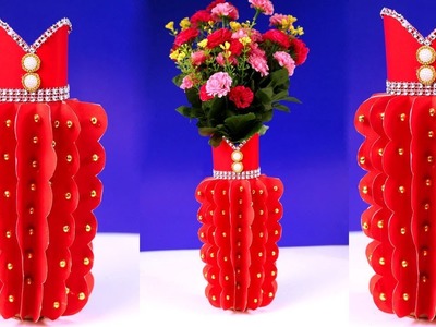 DIY Simple paper craft - How to make a paper vase at home - Paper flower vase crafts