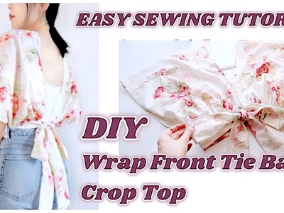 DIY Wrap Front Tie Back Crop Top. 手作り服 + ファッション. Costura. 옷만들기. Sewing Tutorialㅣmadebyaya
